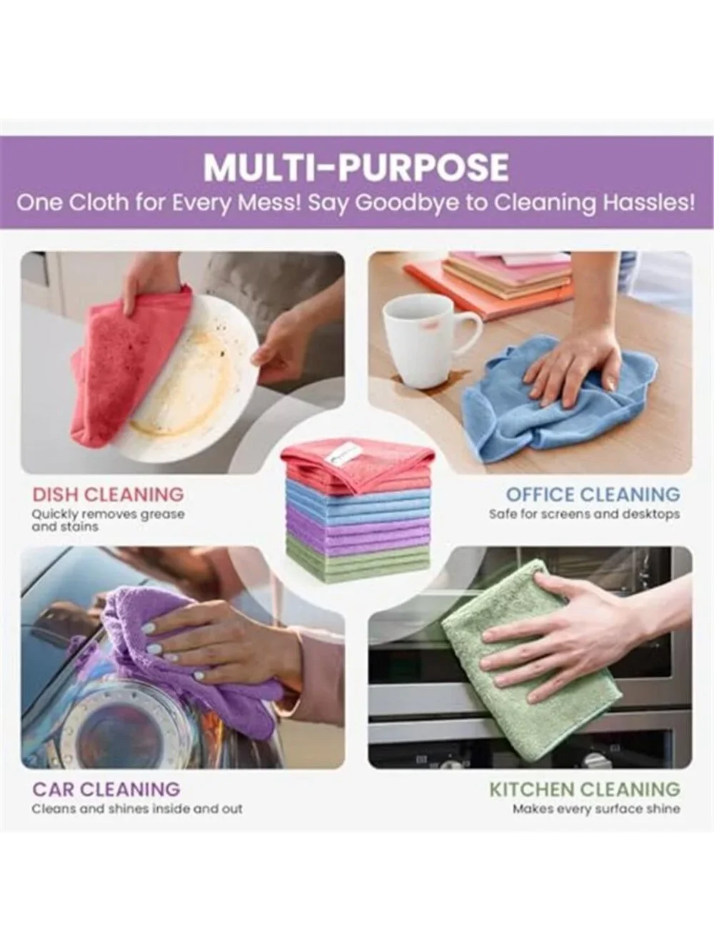Microfiber Cleaning Cloth, 12 Pack Assorted Color Cleaning Rags